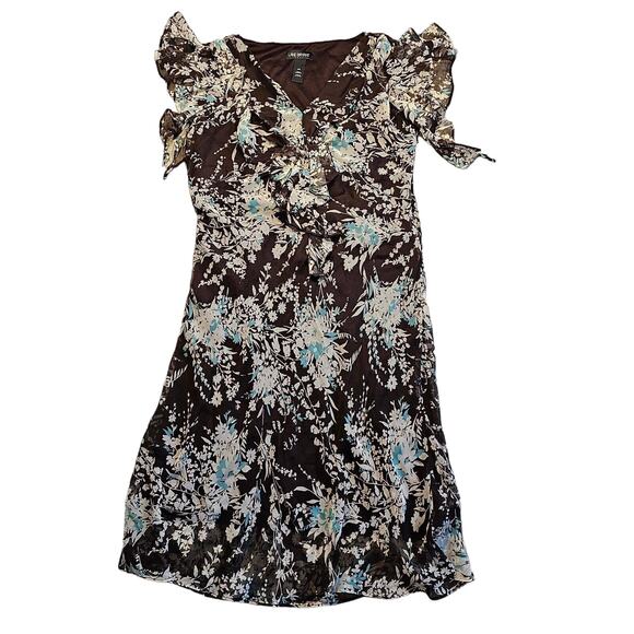 Lane Bryant Dress Sz 16W Floral Maxi Flouncy Ruffled Brown Cream Teal Coquette - Picture 1 of 9
